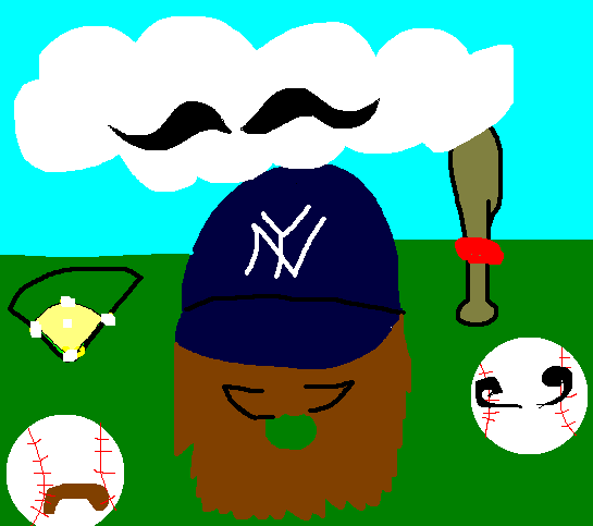 Yankee Hat and baseballs with mustaches and beards