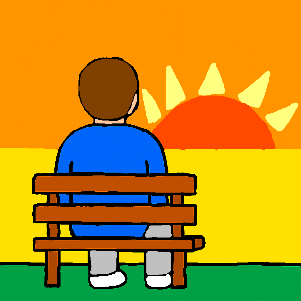 man sitting by sunset in shitty ms paint style